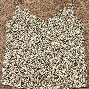 SHEIN Cream Floral Lace-Trim Cami in Blue & Brown